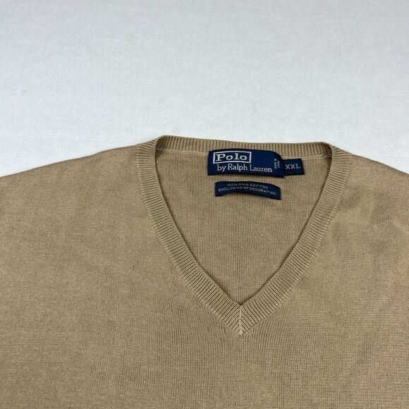 Polo Ralph Lauren Tan Cotton V-Neck Pullover Sweater XXL Preppy Classic Knit - Picture 4 of 10